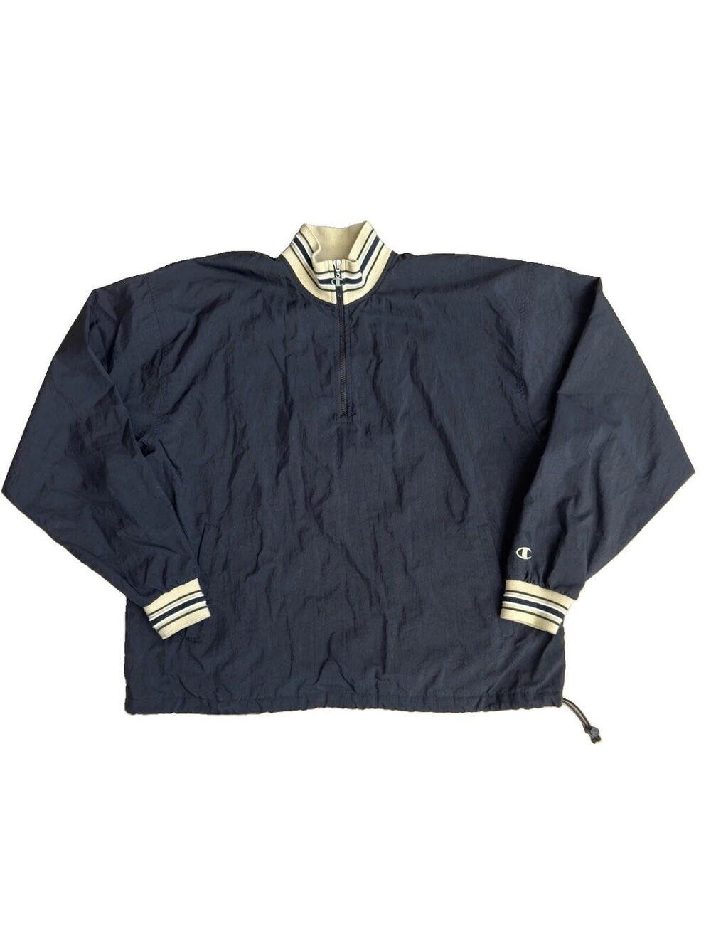 Vintage Champion 1/4 Zip Windbreaker Jacket XL Black Gold Nylon Pullover Lined